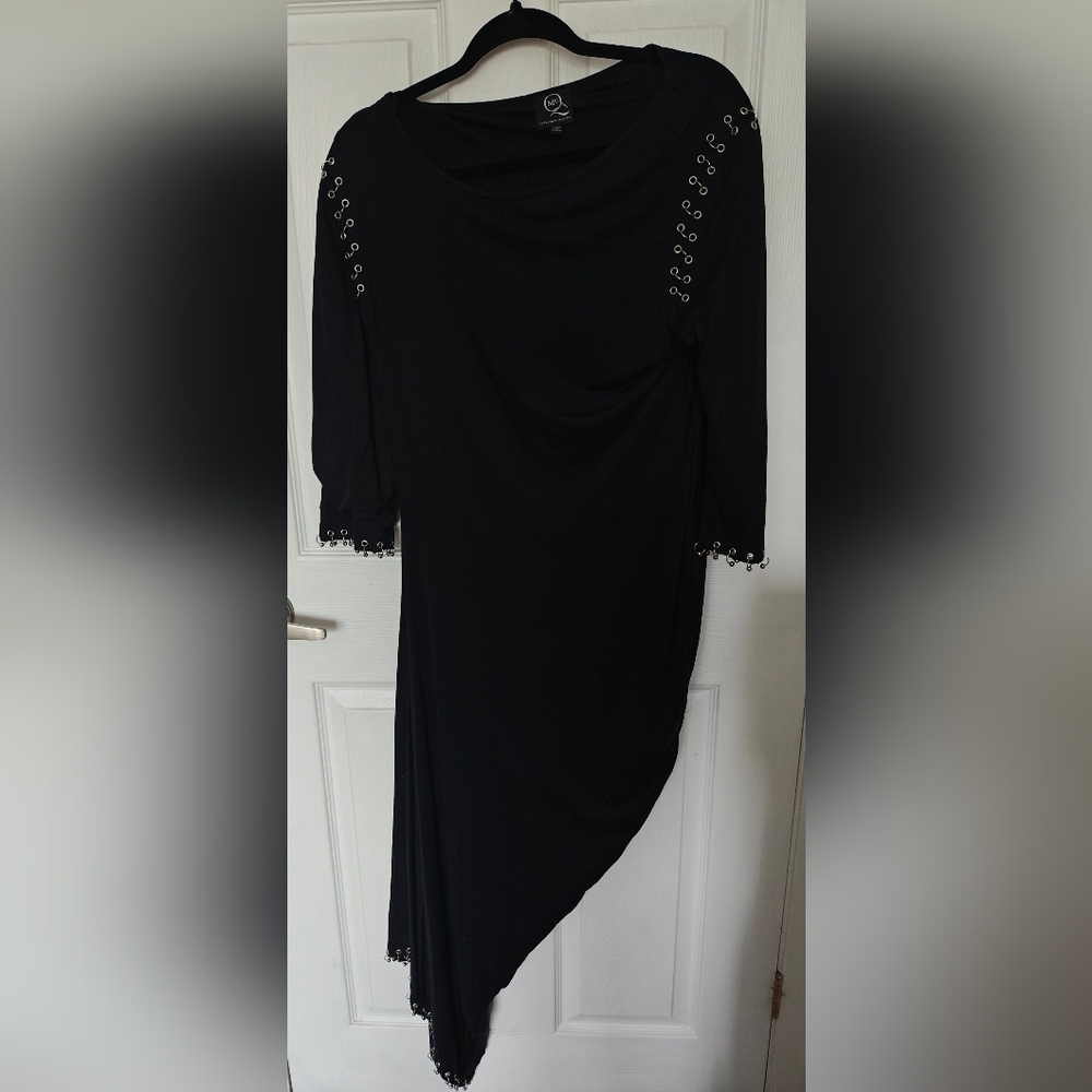 Alexander McQueen Assymetrical Hem Black Dress with Silver Detail